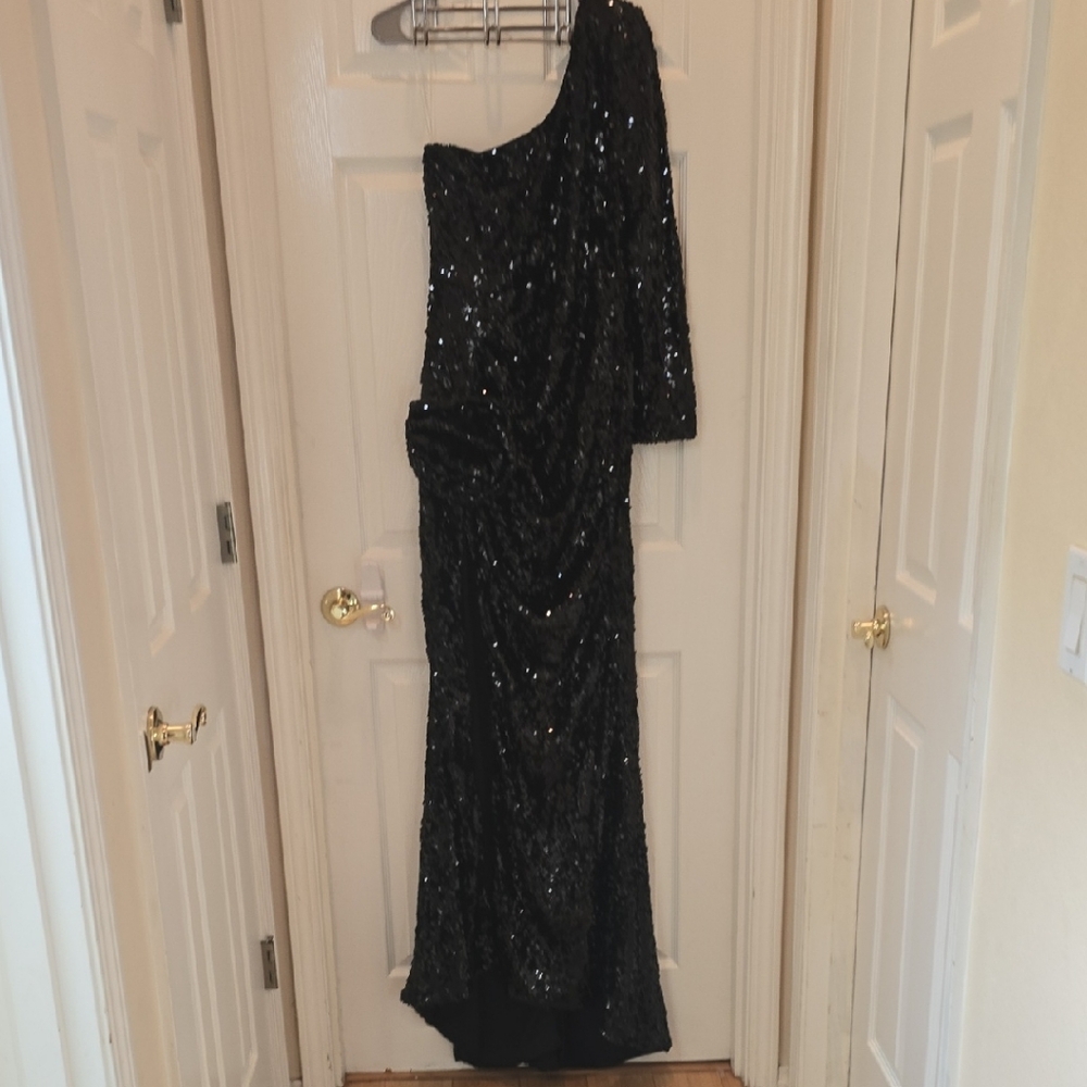 Fashion Nova Black Sequin One-Shoulder Dress